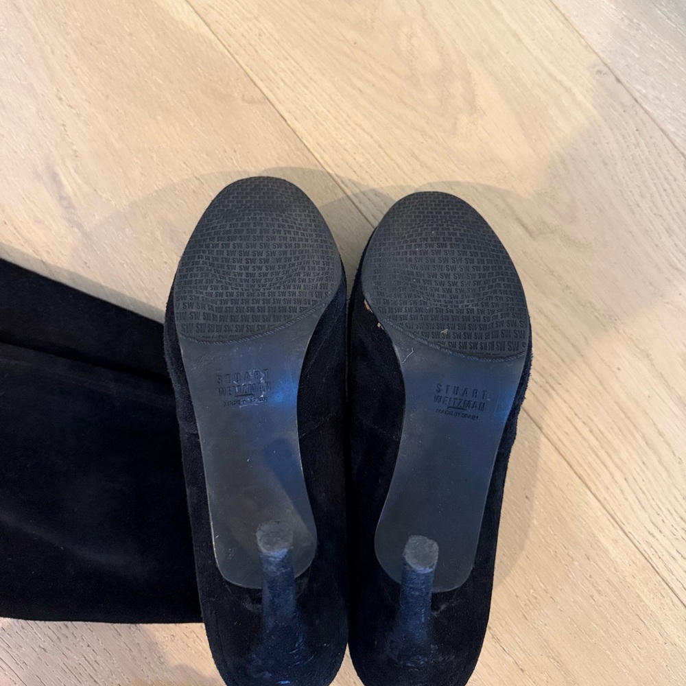 Stuart Weitzman Black Suede Give It Up Highland Knee High Heel Boots - Picture 5 of 6